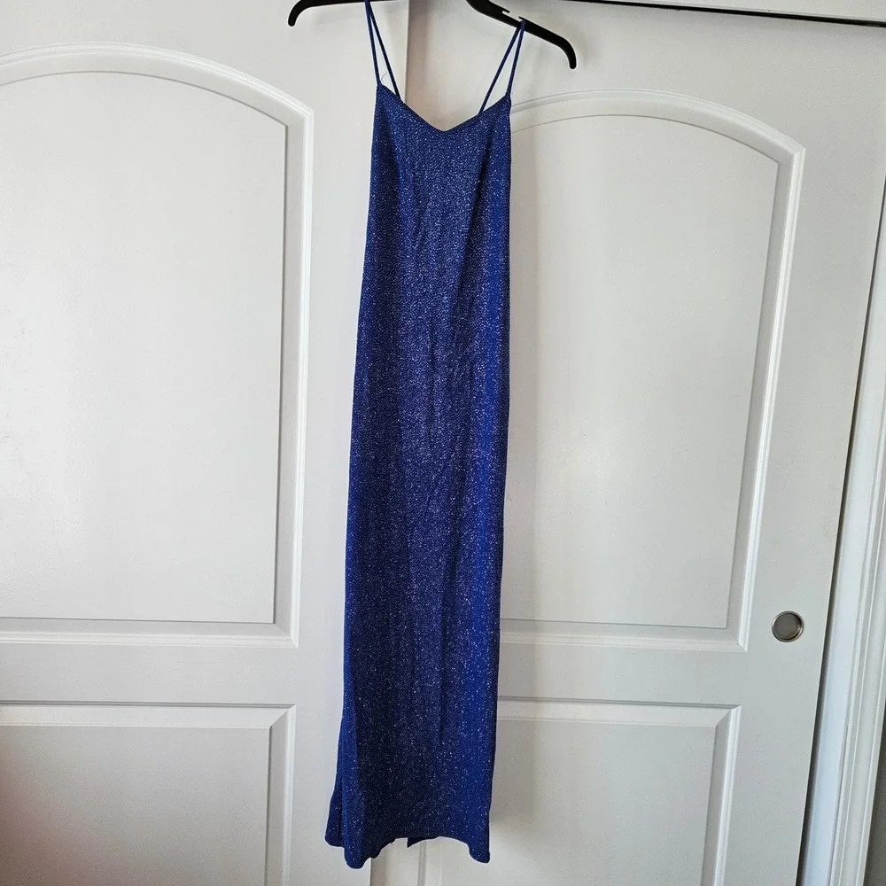 Vtg 90s Jump Dress Sparkle Royal Blue Maxi Dress Long Sz 9/10 Formal Prom Y2K‎